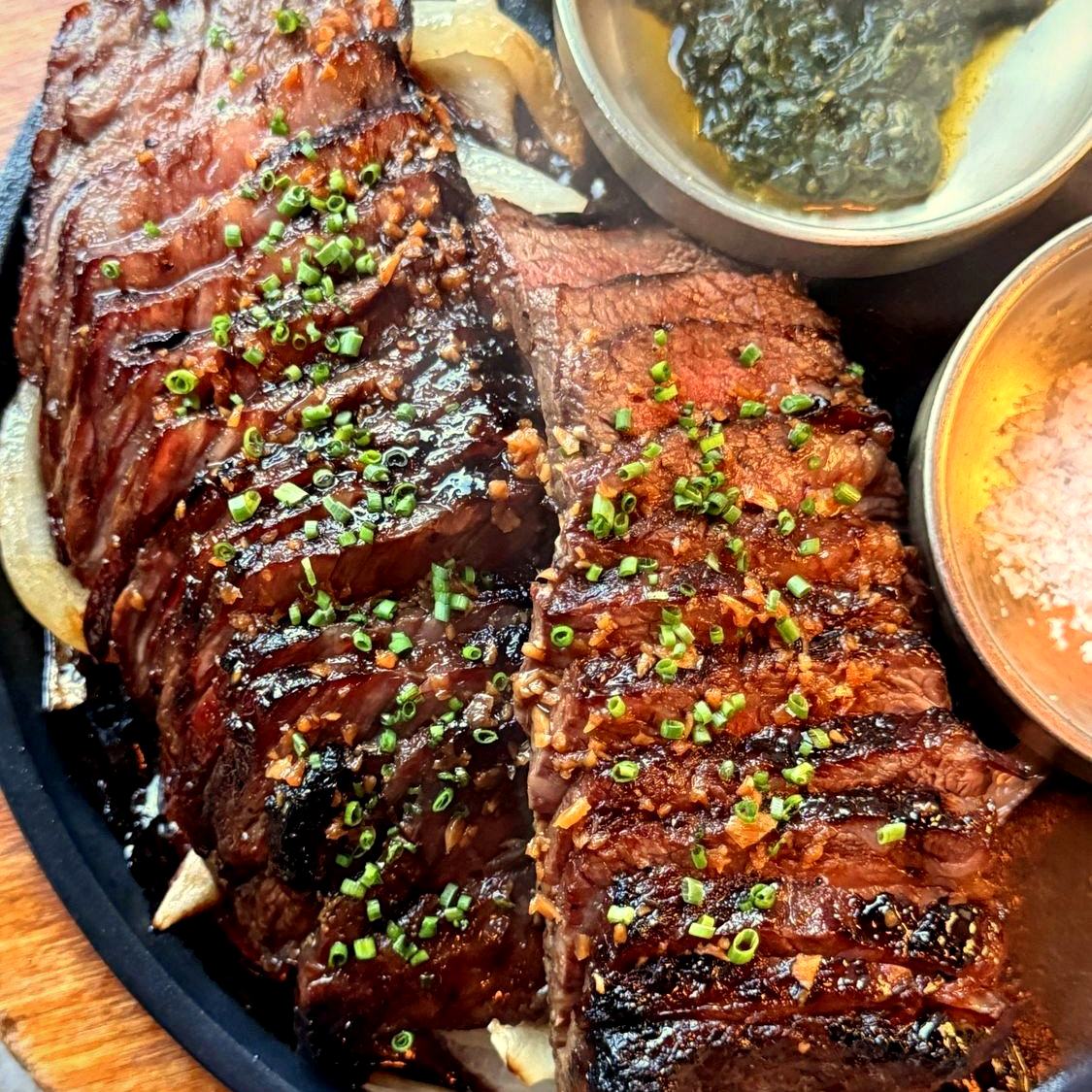 Zabuton, charcoal-grilled American Wagyu, sliced
